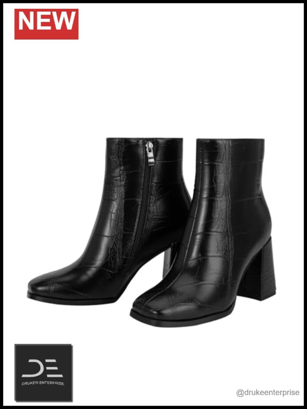Women's Square Toe Ankle Boots Chunky Block Heel Side Zipper PU Leather Booties